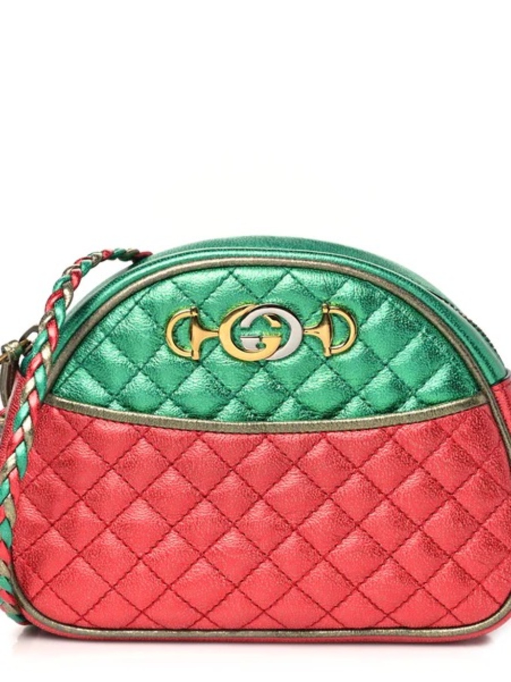 Brand New Gucci Metallic Green and Red Quilted Crossbody Bag